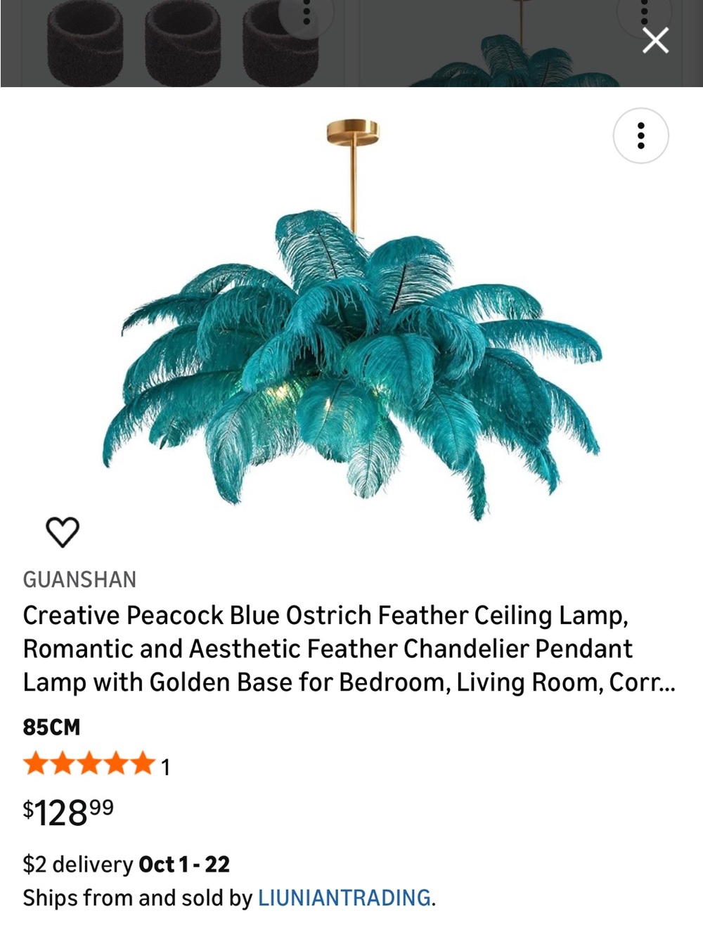 Peacock Blue Ostrich Feather Chandelier Pendant
